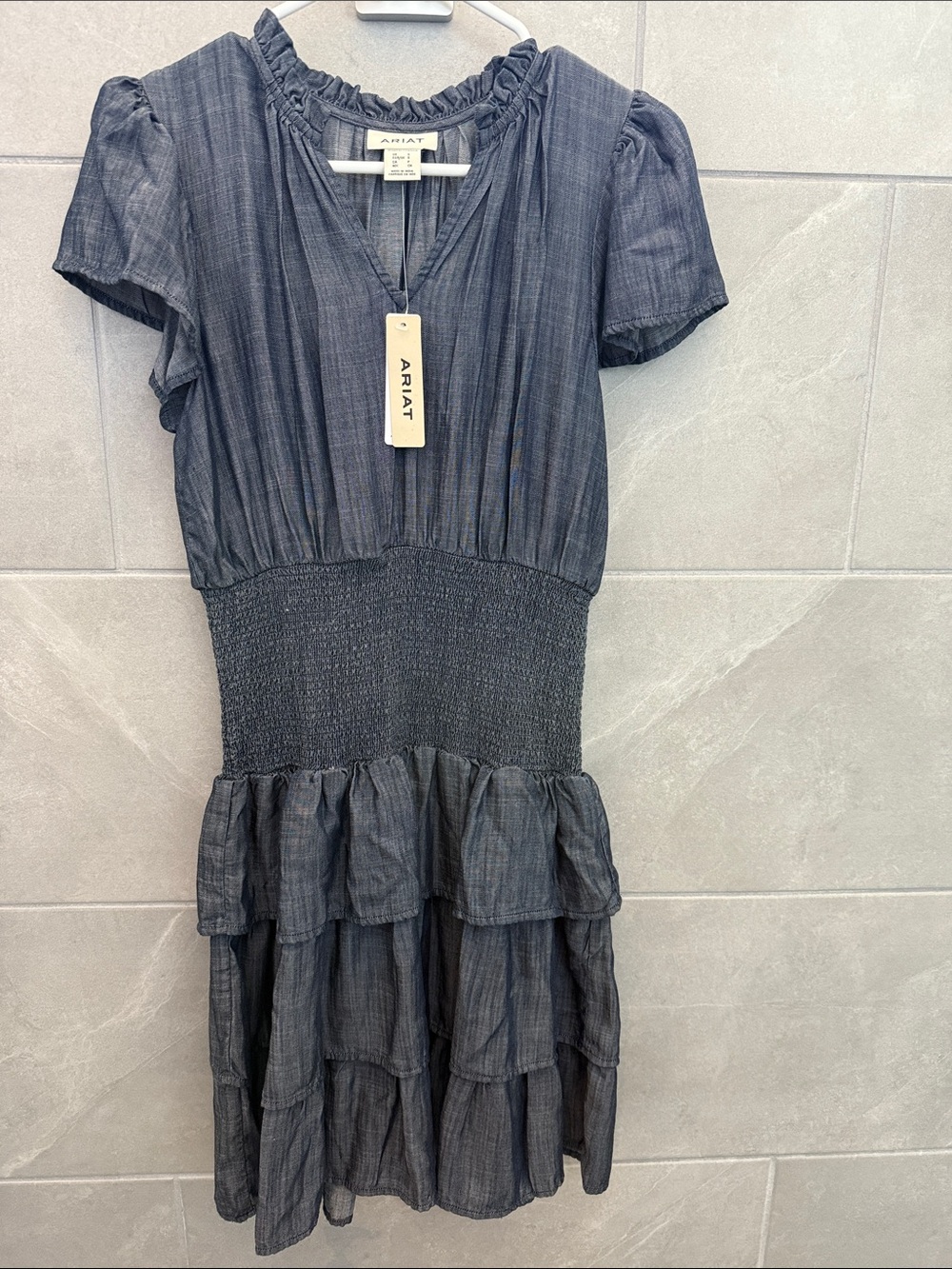 Ariat Charcoal Tiered Smocked-Waist Midi Dress